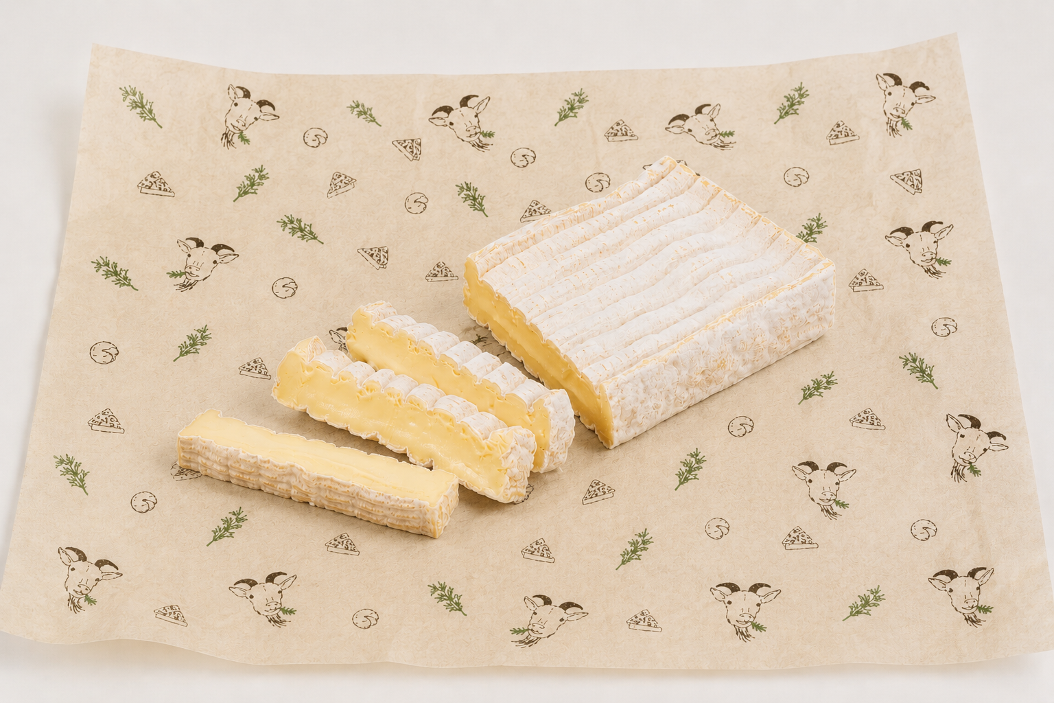 Fromage de chèvre posé sur un emballage de ferme de la Noue
